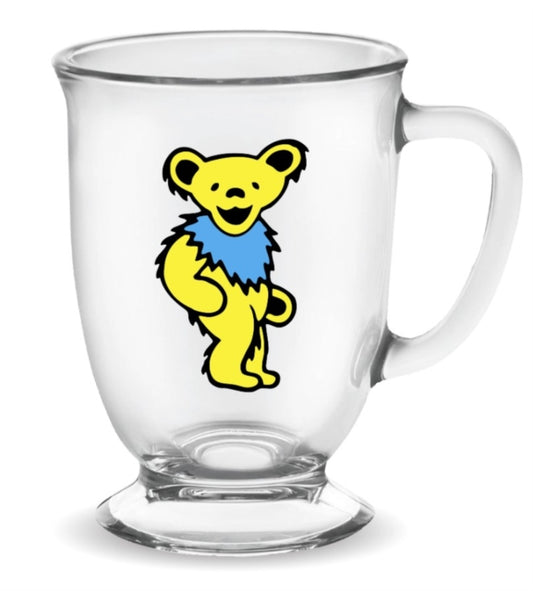 Grateful Dead Mug - Grateful Dead Yellow Dancing Bear 16Oz Glass Cafe Mug