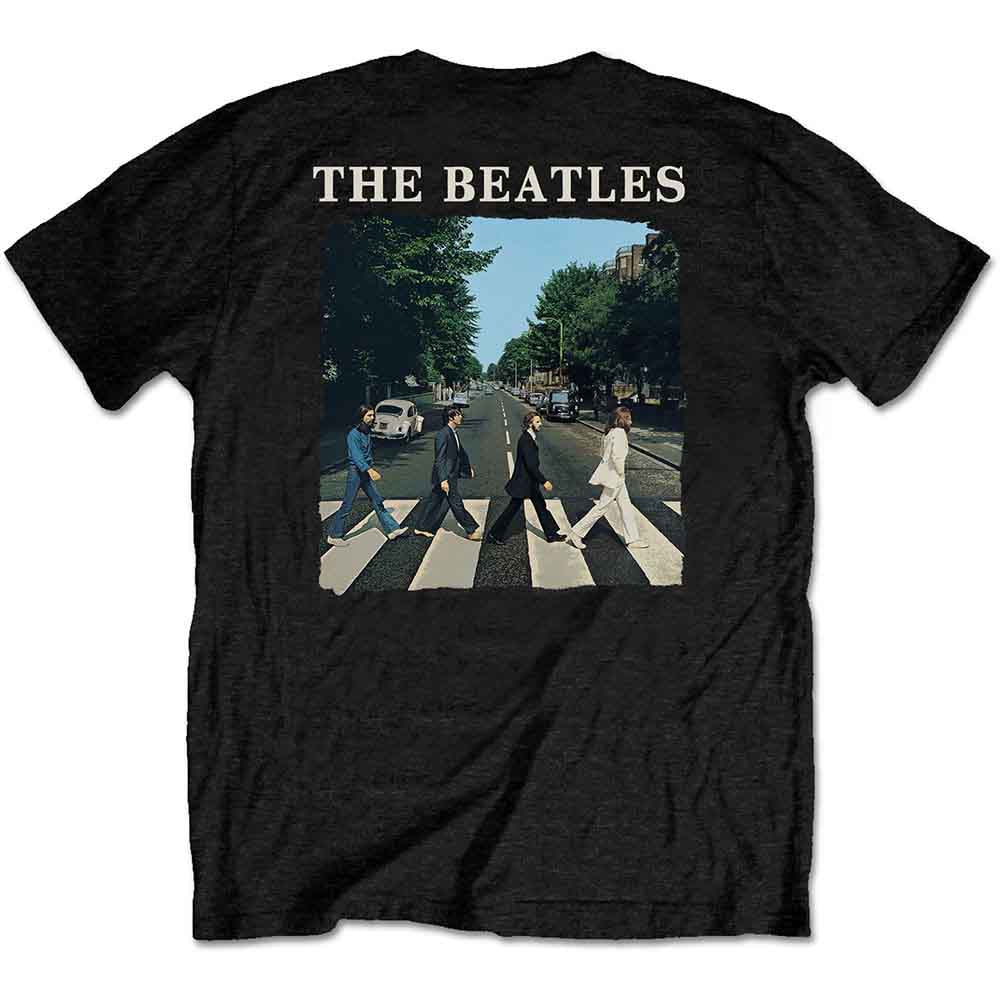 The Beatles Black T Shirt - F&B Packaged Abbey Road & Logo