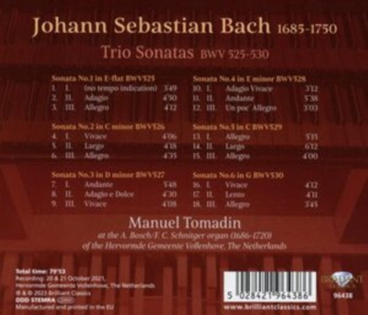 Manuel Tomadin CD - J.S. Bach: Trio Sonatas Bwv 525-530
