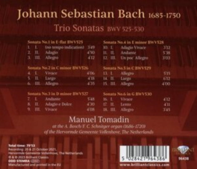 Manuel Tomadin CD - J.S. Bach: Trio Sonatas Bwv 525-530