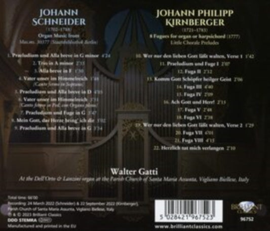 Walter Gatti CD - Schneider & Kirnberger: Organ Music