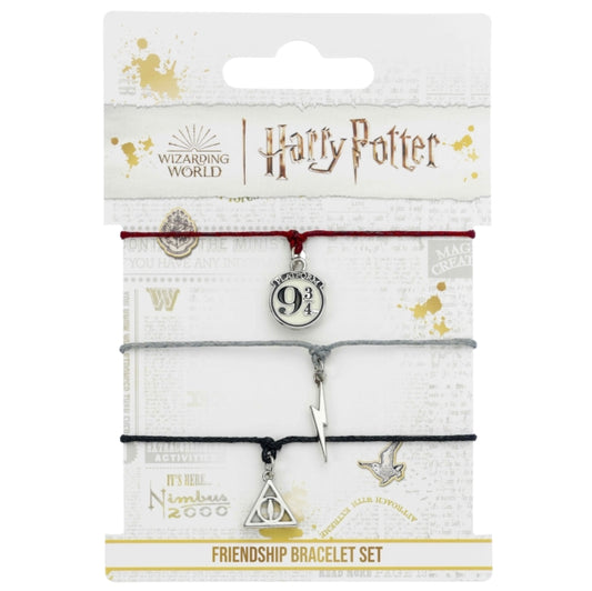 Harry Potter Bracelet - Harry Potter Platform 9 3/4. Lightning Bolt & Deathly Hallows Friendship Bracelet 3 Piece Set