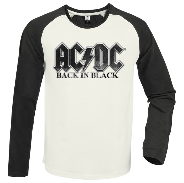 AC/DC Baseball Jersey - Back In Black White / Charcoal Amplified Vintage