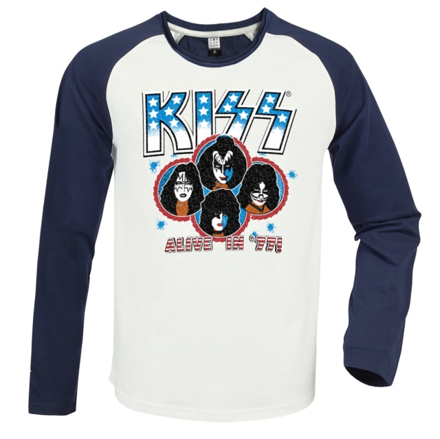 Kiss Baseball Jersey - Alive In 77 White / Navy Amplified Vintage