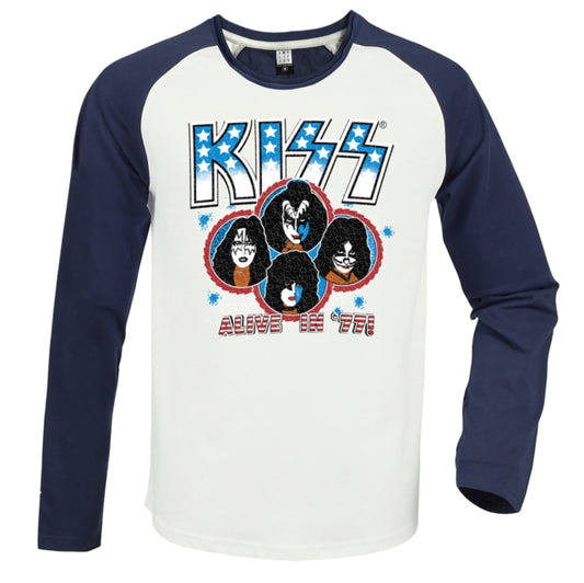 Kiss Baseball Jersey - Alive In 77 White / Navy Amplified Vintage