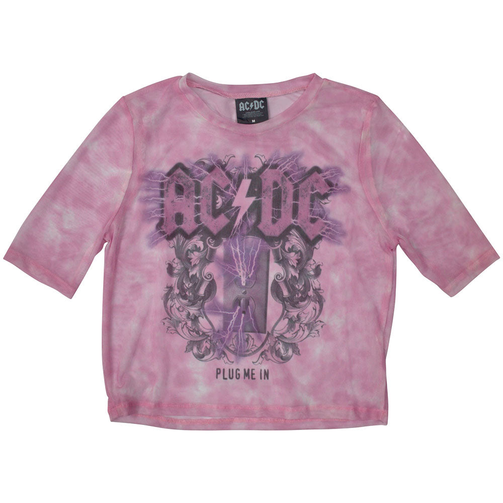 AC/DC Women's Mesh Short Sleeve Crop Top - Plug Me In