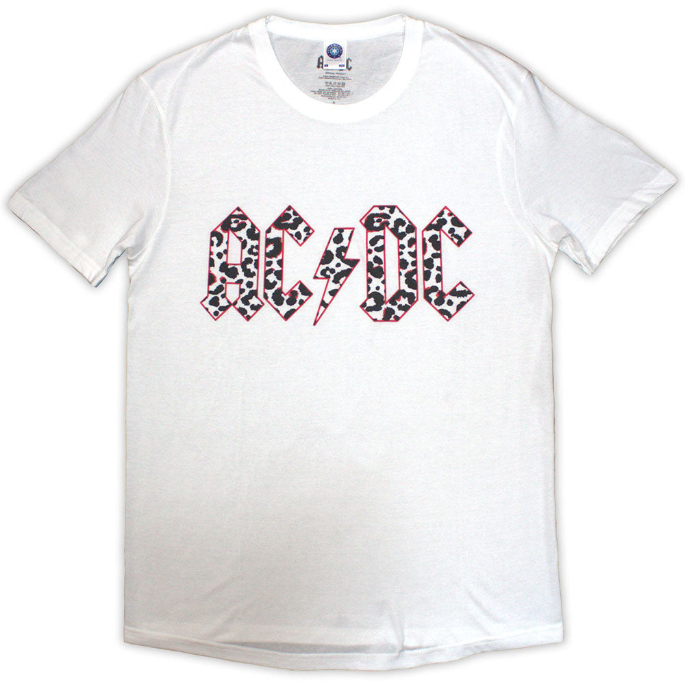 AC/DC Woman's T Shirt - Mono Leopard Print Logo