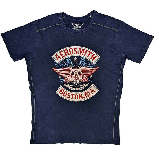Aerosmith Navy T Shirt - Boston Pride Snow Wash
