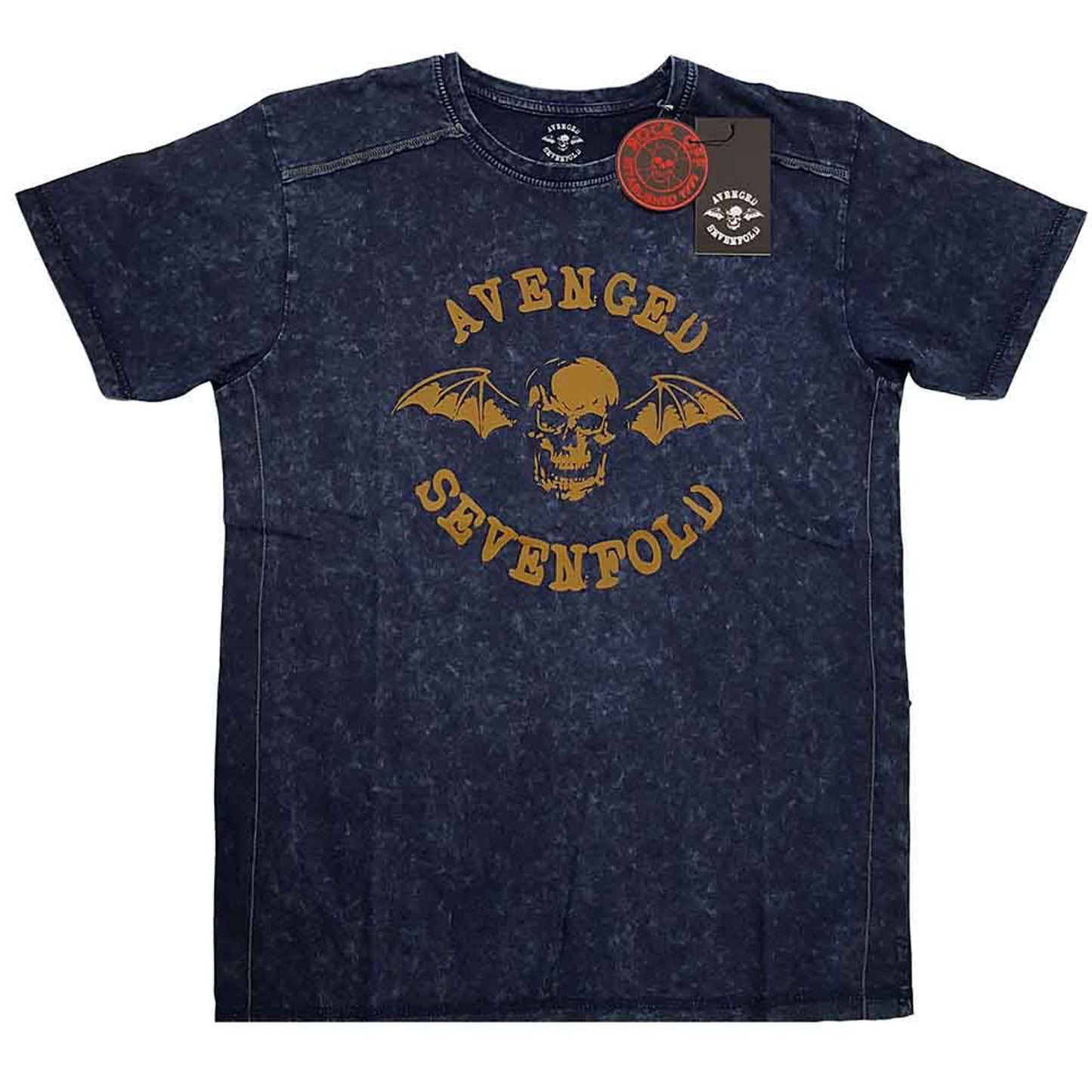 Avenged Sevenfold Navy T Shirt - Logo Snow Wash