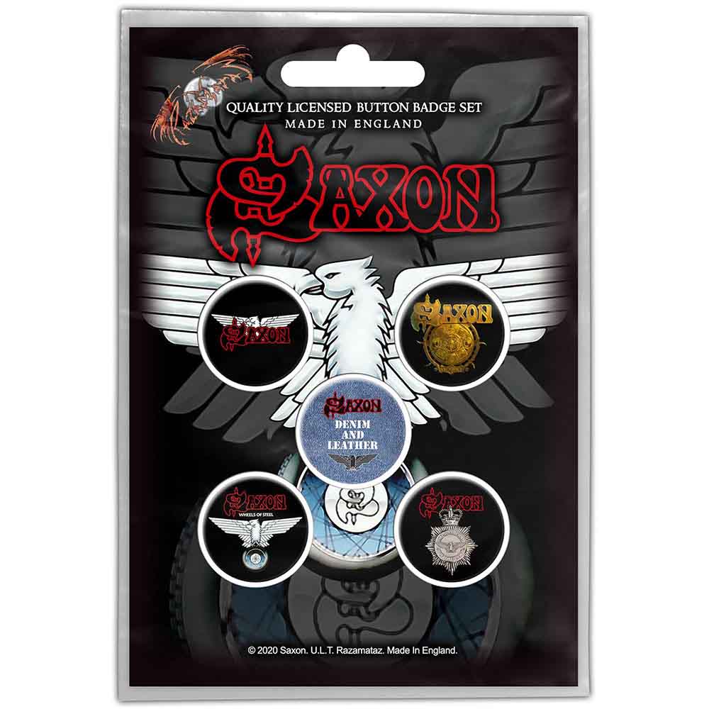 Saxon Plastic Pin Badge - Wheels Of Steel