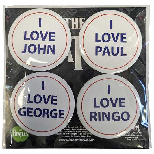 The Beatles Plastic Pin Badge - I Love 4 Pack Large