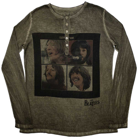 The Beatles Khaki Long Sleeve T Shirt - Let It Be Stone Wash