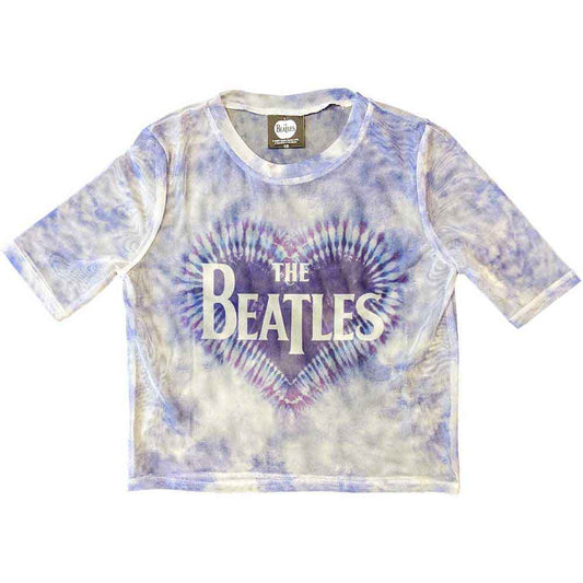 The Beatles Womens Mesh Short Sleeve Crop Top - Heart & Drop T Logo