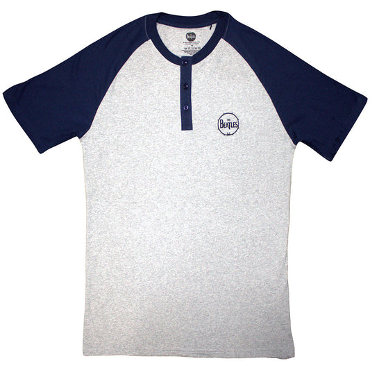 The Beatles Grey/Navy T Shirt - Mini Drum Logo 3 Button
