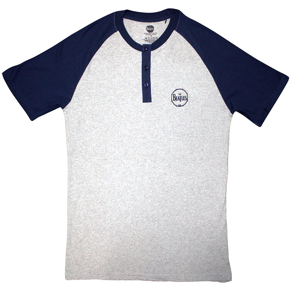 The Beatles Grey/Navy T Shirt - Mini Drum Logo 3 Button