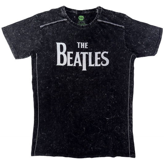 The Beatles Black T Shirt - Drop T Logo Snow Wash
