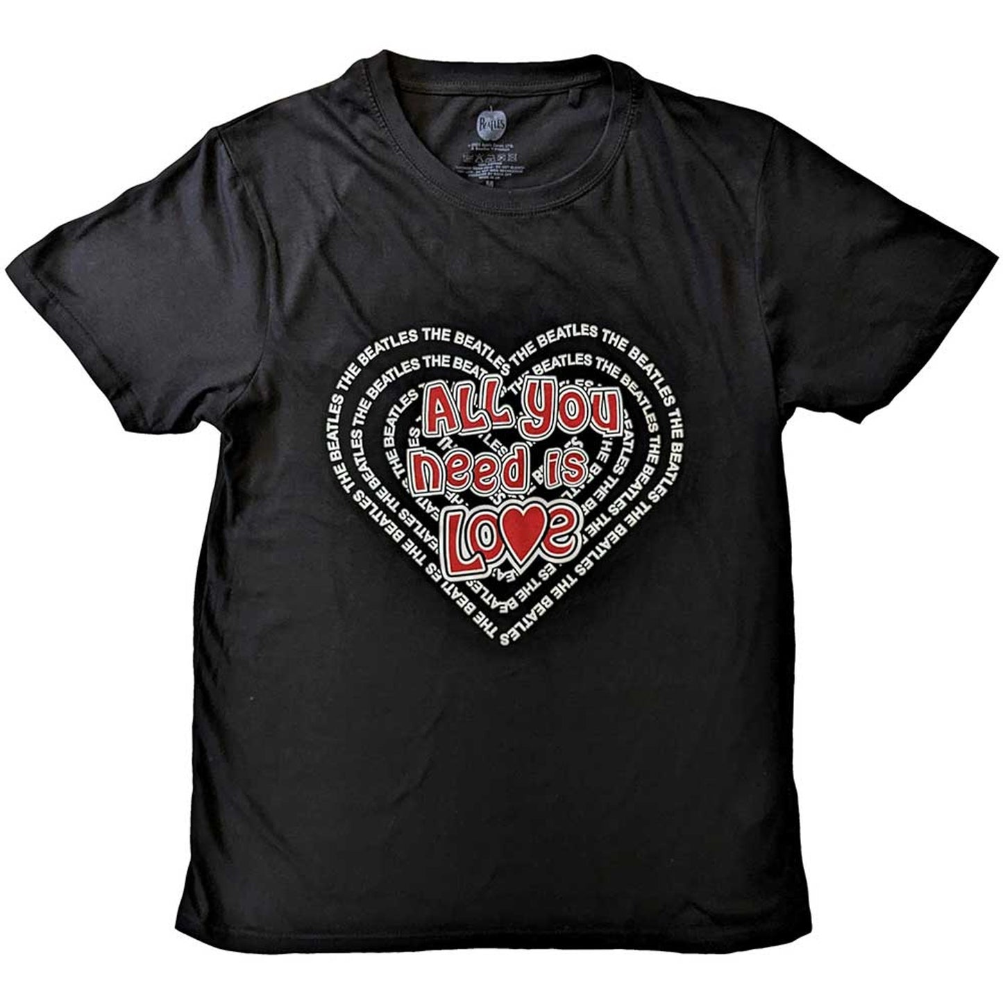 The Beatles Black T Shirt - All You Need Is Love Heart