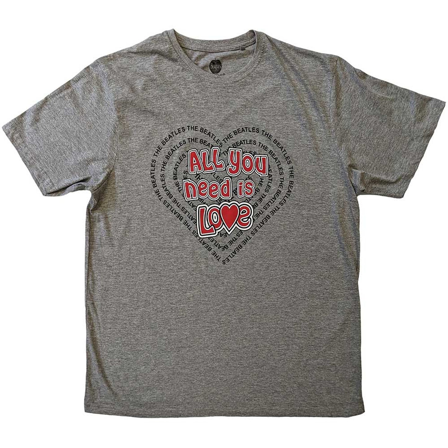 The Beatles Grey T Shirt - All You Need Is Love Heart