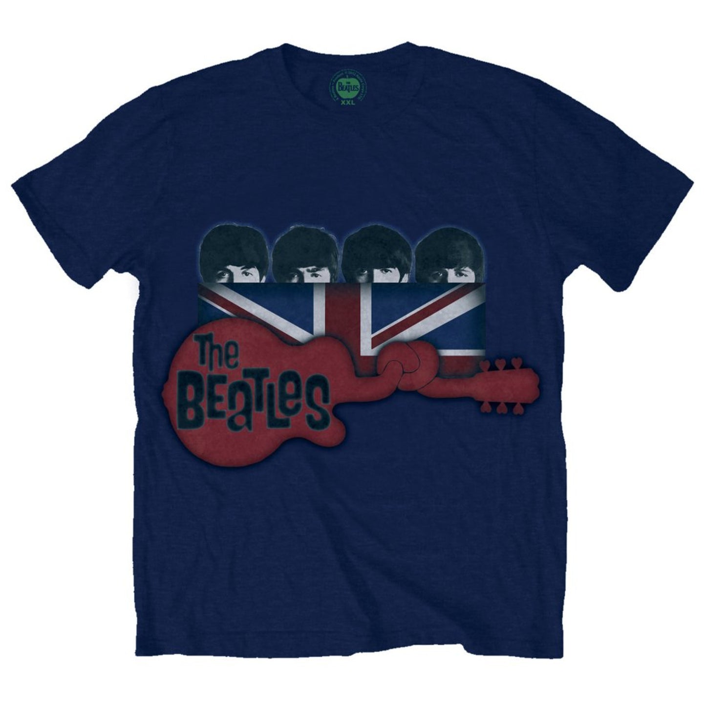 The Beatles Navy T Shirt - Guitar & Flag