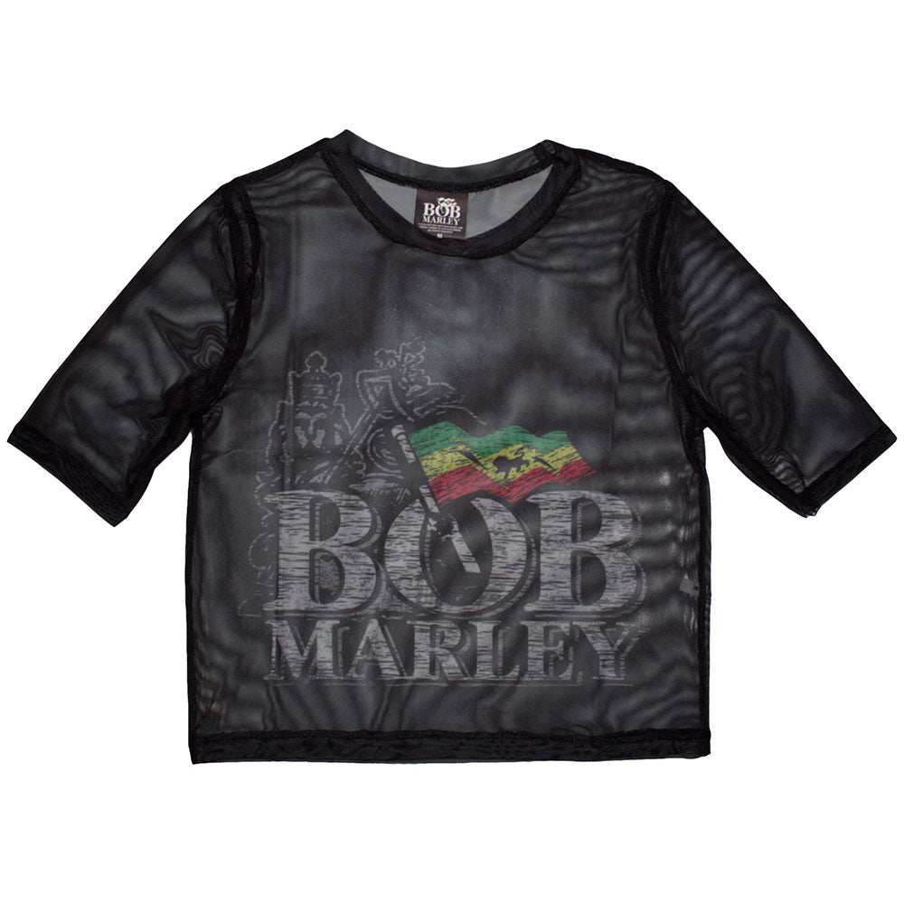 Bob Marley Women's Mesh Short Sleeve Crop Top - Logo