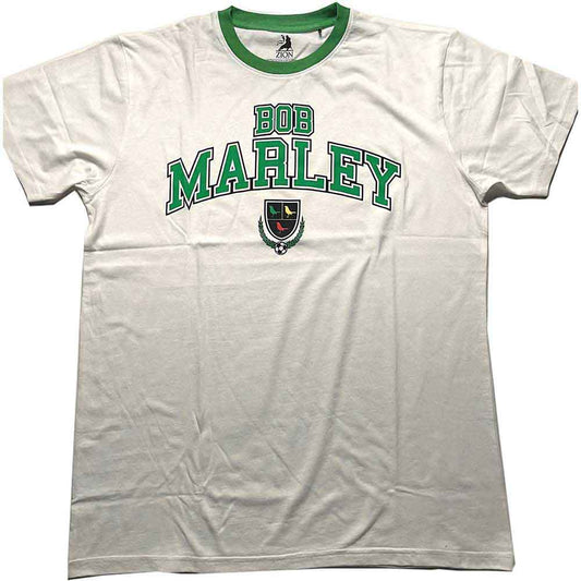 Bob Marley T Shirt - Collegiate Crest Ringer