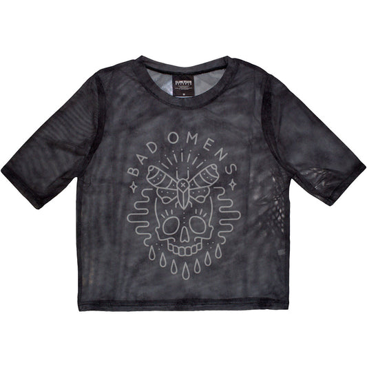 Bad Omens Women's Mesh Short Sleeve Crop Top - Moth Skull