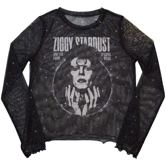 David Bowie Womens Mesh Long Sleeve Crop Top - Ziggy v1