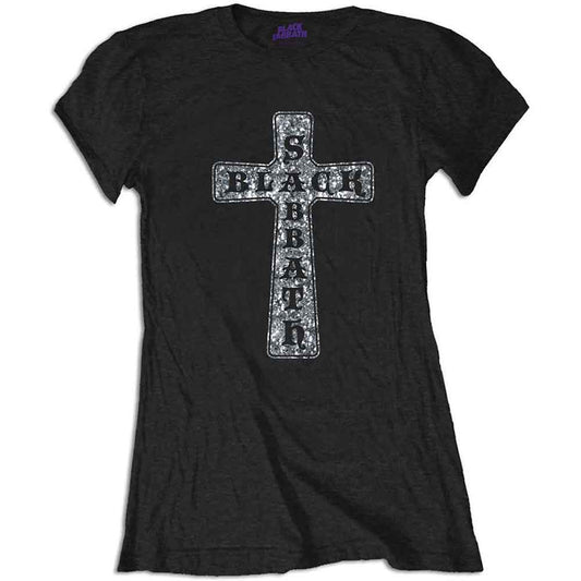 Black Sabbath Woman's T Shirt - Cross Diamante
