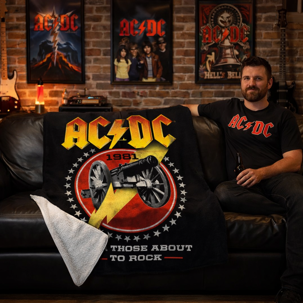 Rocksax AC/DC Sherpa Fleece Blanket - For Those About To Rock