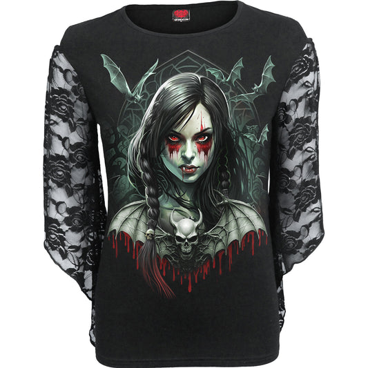 HALLOW'S EVE - Rose Lace Sleeve Top