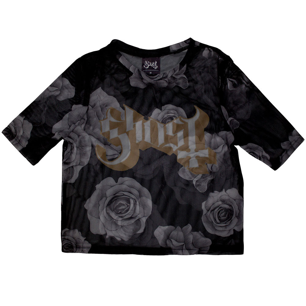Ghost Women's Mesh Short Sleeve Crop Top - Logo & Roses