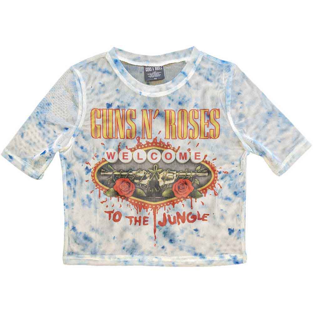 Guns N Roses Women's Mesh Short Sleeve Crop Top - Welcome To The Jungle LV