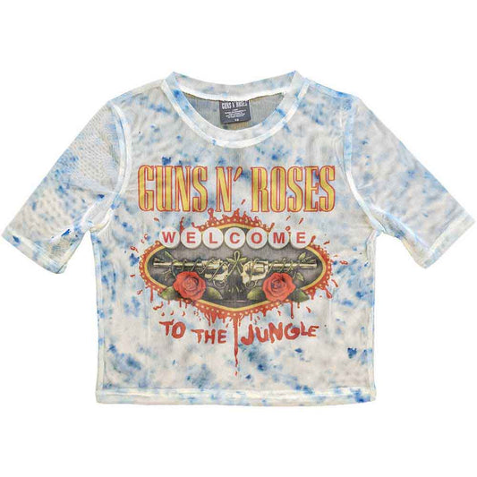 Guns N Roses Women's Mesh Short Sleeve Crop Top - Welcome To The Jungle LV