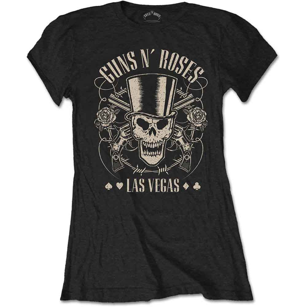 Guns N Roses Woman's T Shirt - Top Hat Skull & Pistols LV
