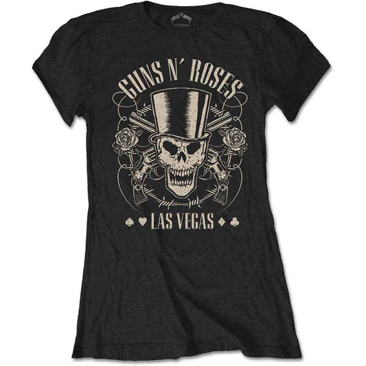 Guns N Roses Woman's T Shirt - Top Hat Skull & Pistols LV