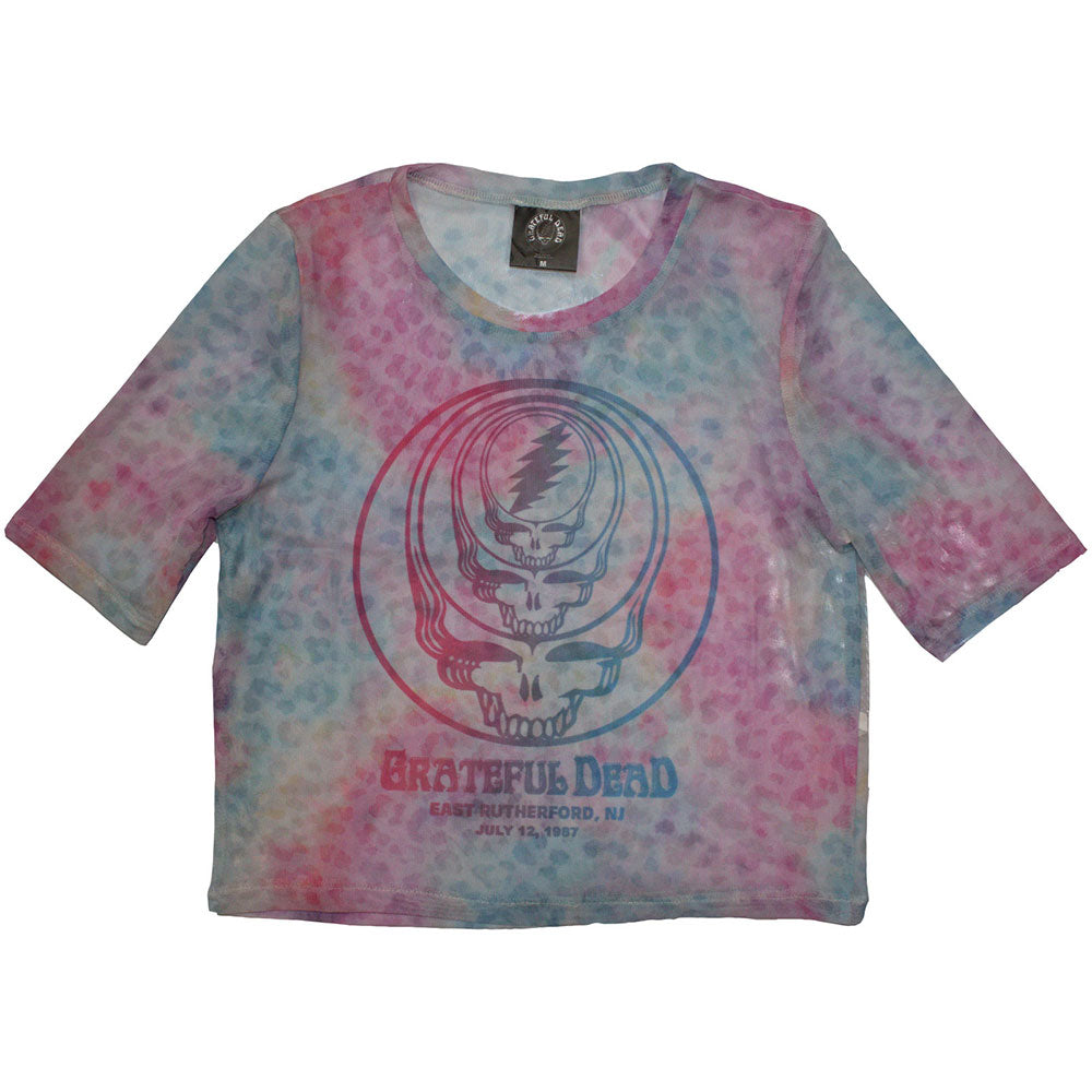 Grateful Dead Women's Mesh Short Sleeve Crop Top - Concentric Skulls