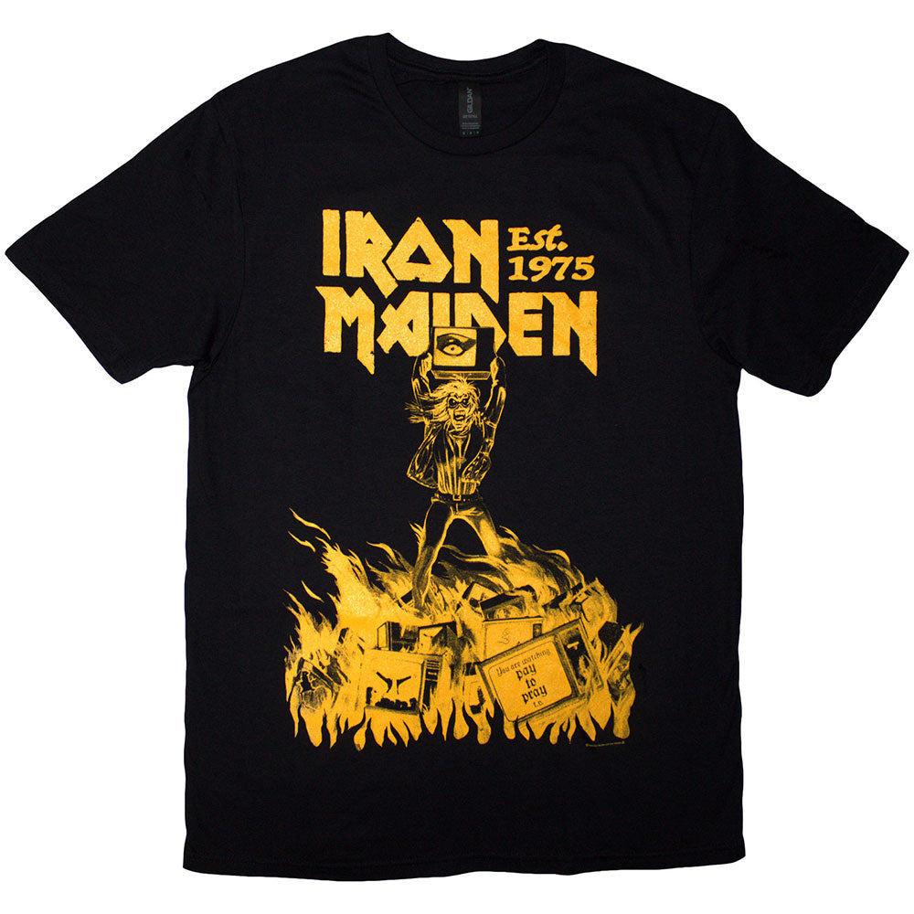 Iron Maiden T Shirt - Est. 1975 Holy Smoke Jumbo Yellow | Buy Now For 24.99