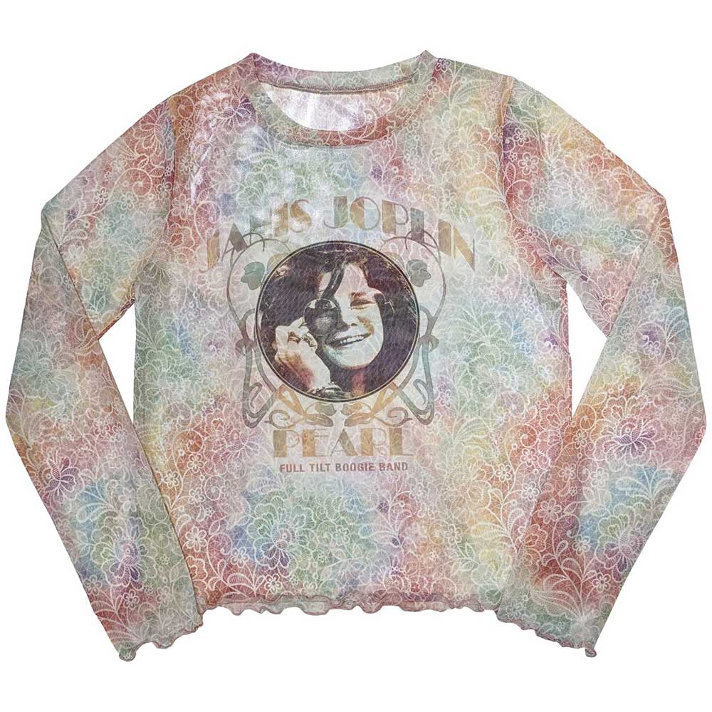 Janis Joplin Woman's Long Sleeve Crop Top - Pearl