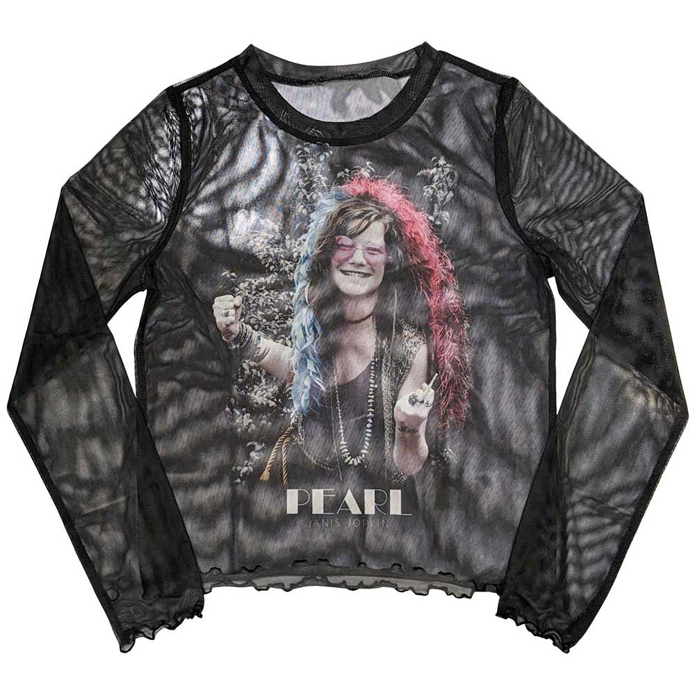Janis Joplin Woman's Long Sleeve Crop Top - Pearl Garden