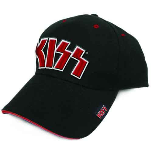 Kiss Baseball Caps - Red On White Logo Puff Embroidered