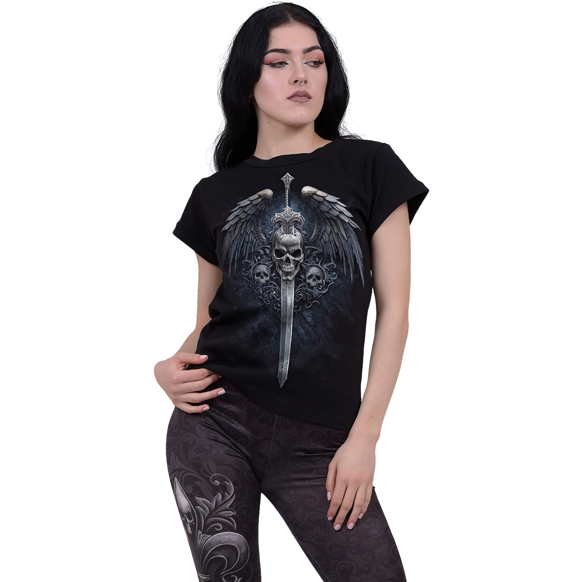 ANGEL SWORD - Boatneck Cap Sleeve Top Black