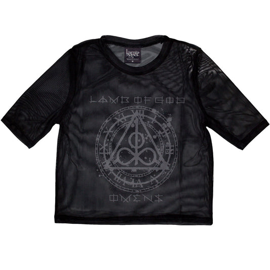 Lamb Of God Women's Mesh Short Sleeve Crop Top - Omens Clock