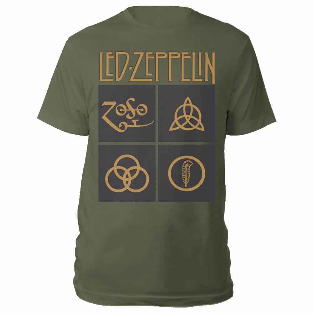 Led Zeppelin T Shirt - Gold Symbols In Black Square
