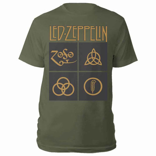Led Zeppelin T Shirt - Gold Symbols In Black Square