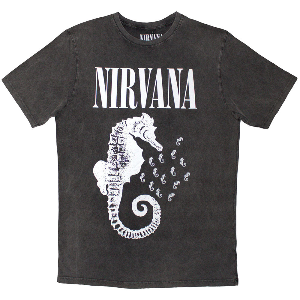Nirvana T Shirt - Seahorse & Logo Mono Stone Wash | Buy Now For 24.99