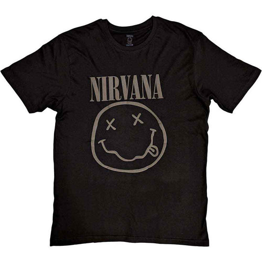 Nirvana T Shirt - Black Happy Face Hi-Build