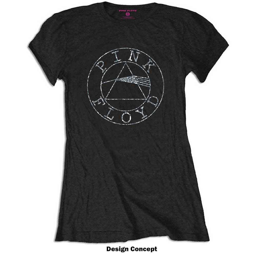 Pink Floyd Woman's T Shirt - Circle Logo Diamante