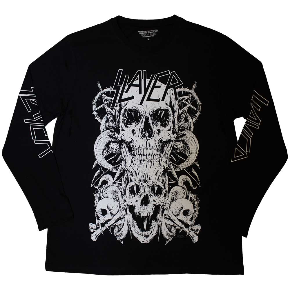 Slayer Long Sleeve T Shirt - White Skulls