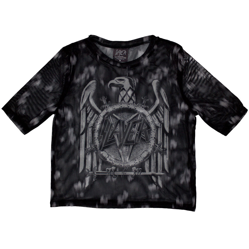 Slayer Women's Mesh Short Sleeve Crop Top - Mono Eagle