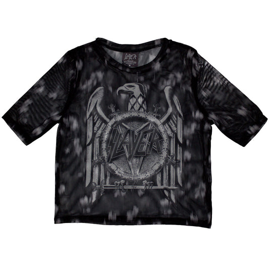 Slayer Women's Mesh Short Sleeve Crop Top - Mono Eagle